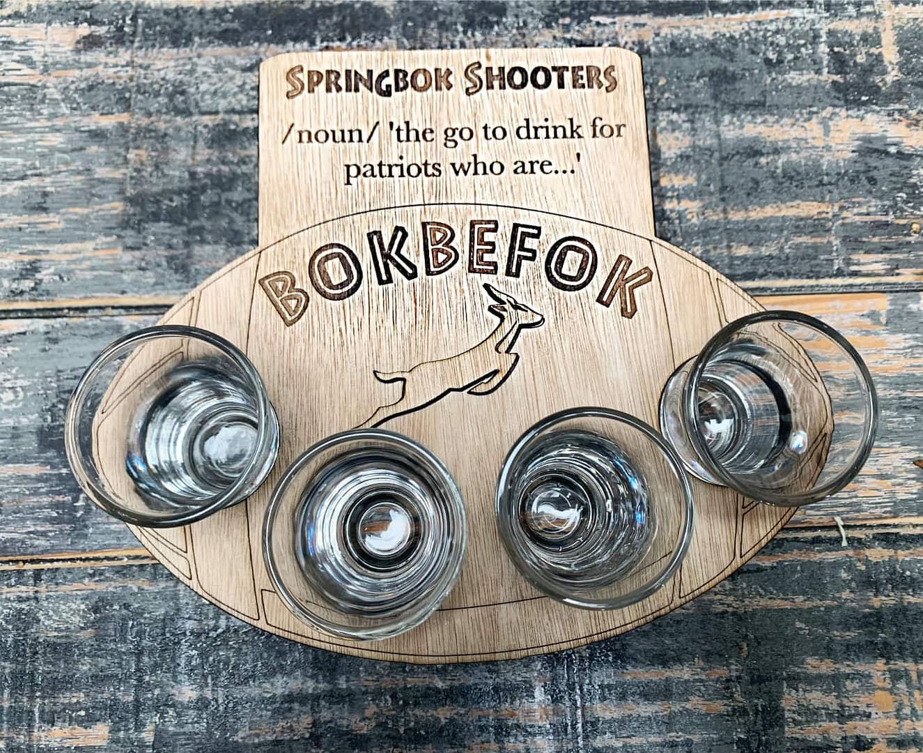 Bokbefok Shot Glass Holder + 4 Shot Glasses - Image 1