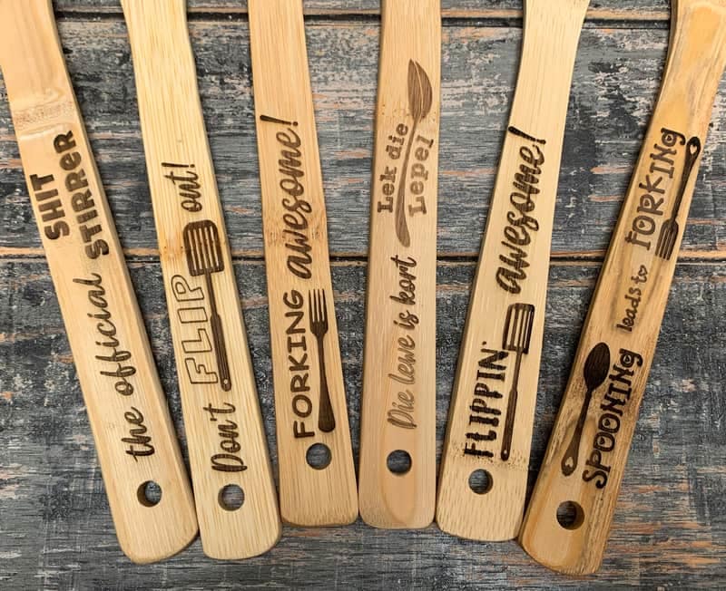 Engraved Bamboo Kitchen Utensils Set - Image 7